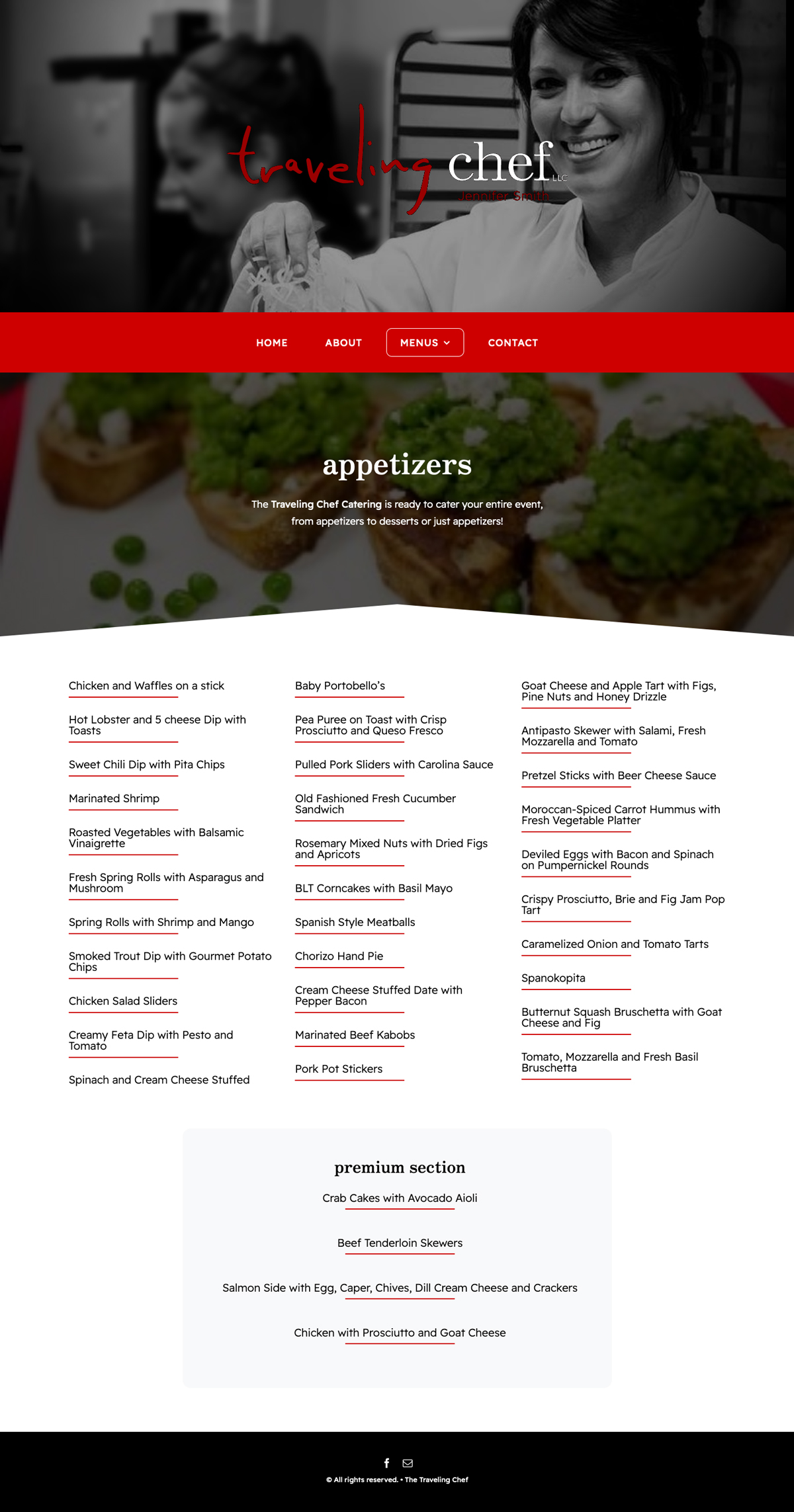 Website Design for The Traveling Chef Catering and Personal Chef - Appetizers
