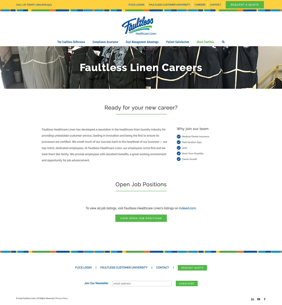 Company Website Design for Faultless Healthcare Linen - Careers Page