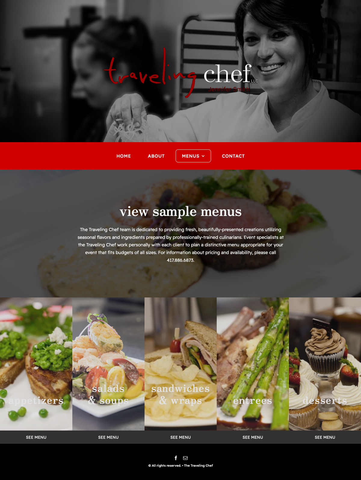 Website Design for The Traveling Chef Catering and Personal Chef - Menus